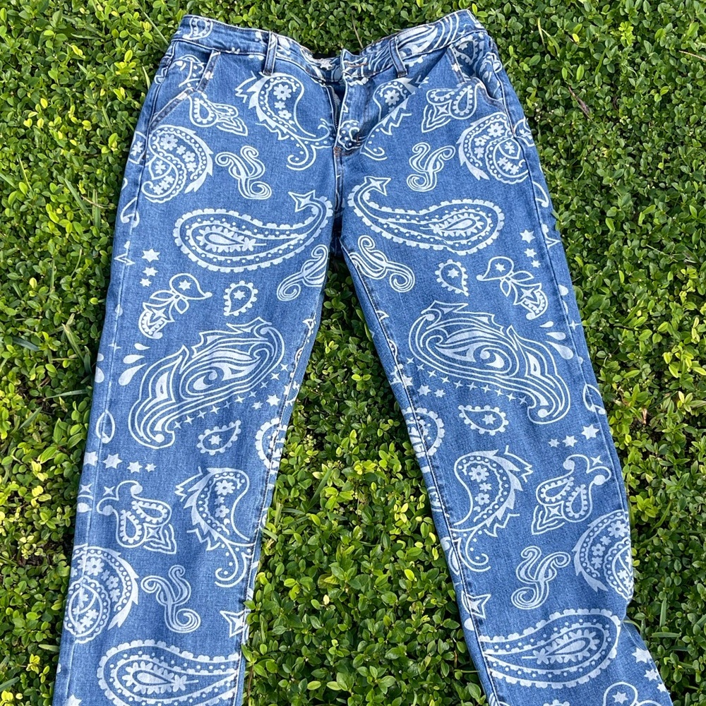 Blue Paisley Print Jeans